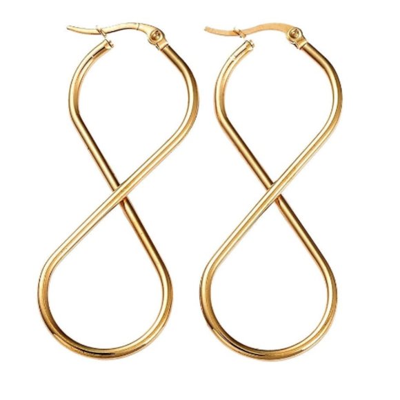 Twisted Double Hoop Pierced Earrings Gold Tone Vintage Long Thin Band Stainless - Picture 2 of 10